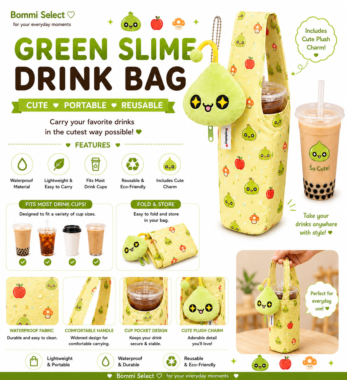 Green Slime Drink Bag with Plush Charm