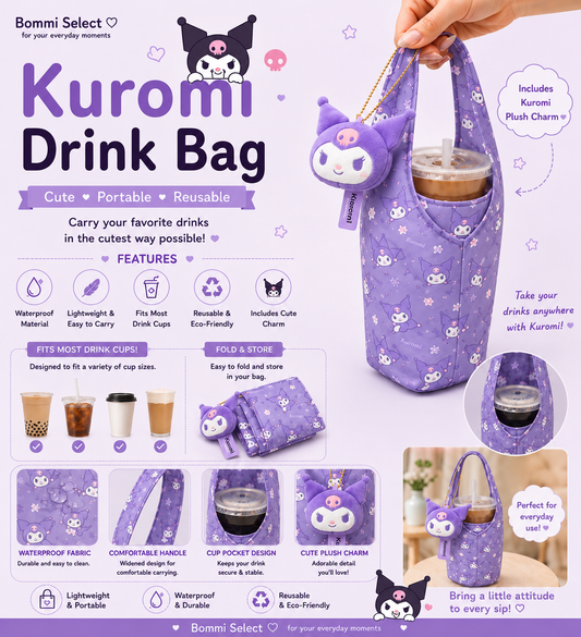 Purple Kuromi Drink Bag with Plush Charm