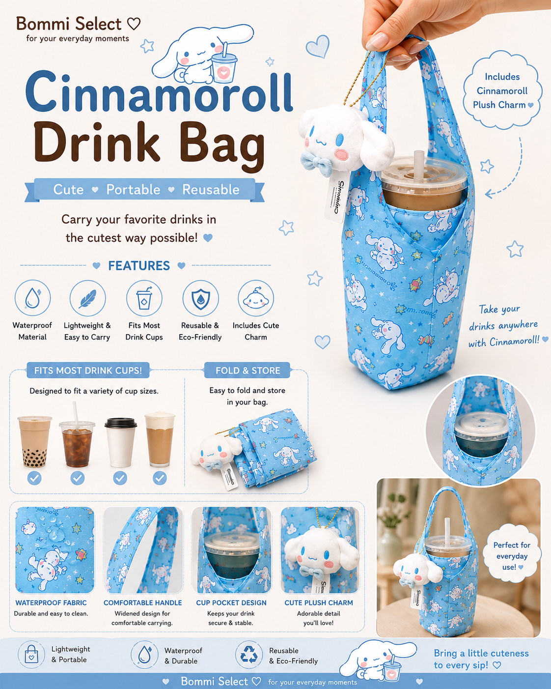Cinnamoroll Drink Bag with Plush Charm